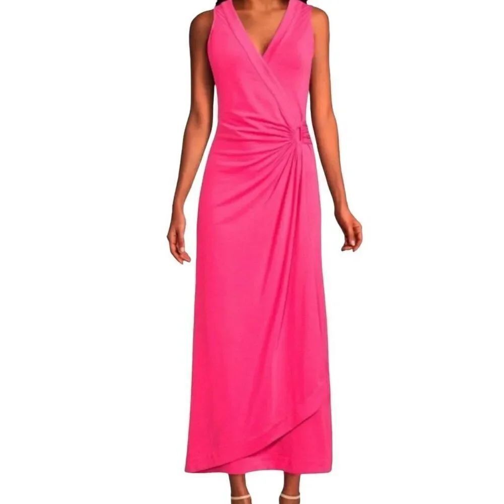 NWT Land's End Dress Women's Large Pink Light Weight Cotton Modal Surplice Wrap